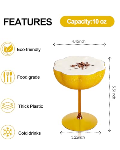 Ciaell 12PCS Plastic Martini Glasses - 10 Oz Amber Elegant Disposable Cocktail Glasses for Champagne Wine Wedding Party An...