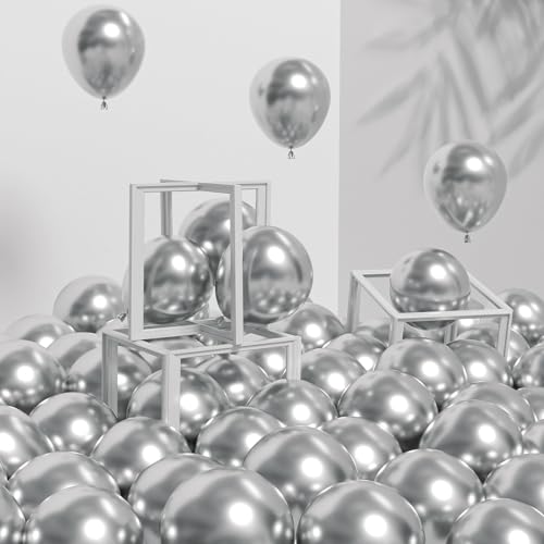 Awenztech 120pcs 5 inch Metallic Silver, Small Chrome Silver Latex Balloons for Graduation Wedding Baby Shower Disco Birth...
