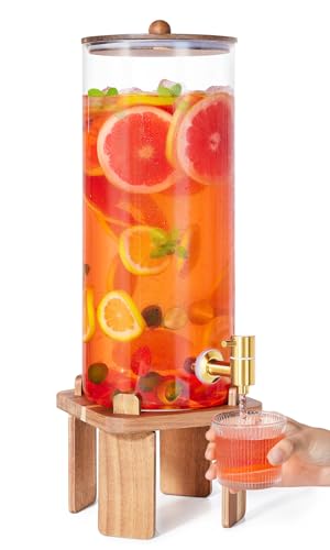 2 Gallon Large Drink Dispenser for Parties,Glass Beverage Dispenser with Stand,Glass Water Dispenser with Airtight Valve,L...
