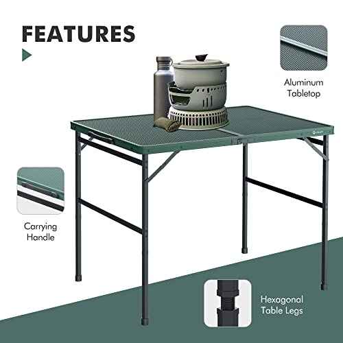 VILLEY Grill Table, 3ft Folding Camping Table with Aluminum Adjustable Legs, Portable Lightweight Camp Table for Beach Picnics and Outdoor Cooking