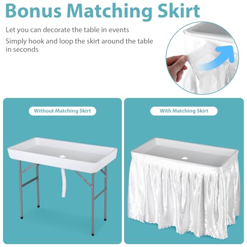 SUPER DEAL Party Ice Cooler Folding Table with 5L Bucket, Portable Outdoor Cooler Table with Removable Matching Skirt, Lar...