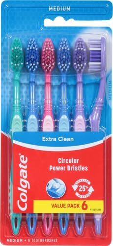 Colgate Extra Clean Toothbrush, Medium Toothbrush for Adults, 6 Count (Pack of 12)