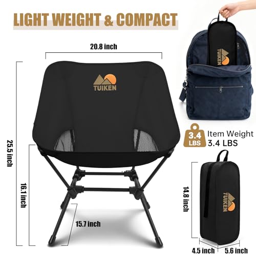 TUIKEN Ultralight Camping Chair Backpacking Chair, Portable Camp Chair with Cup Holder & Storage Bag, Lightweight Compact ...