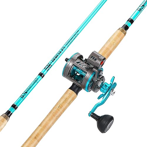 Sougayilang Inshore Fishing Rod Combo with Line Counter Fishing Reel Suitable for Catfish, Salmon/Steelhead, Striper Bass ...