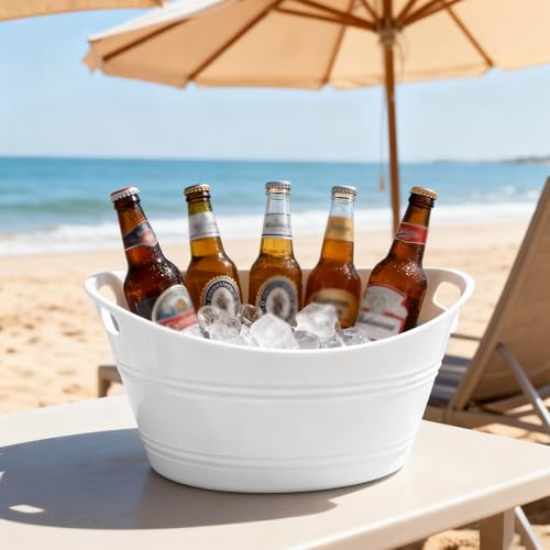 PLMMOUT 6 Pack Ice Buckets, Oval Storage Tub with Handles, Plastic Ice Drink Bucket for Parties, 4.5 Liter Beverage Storag...