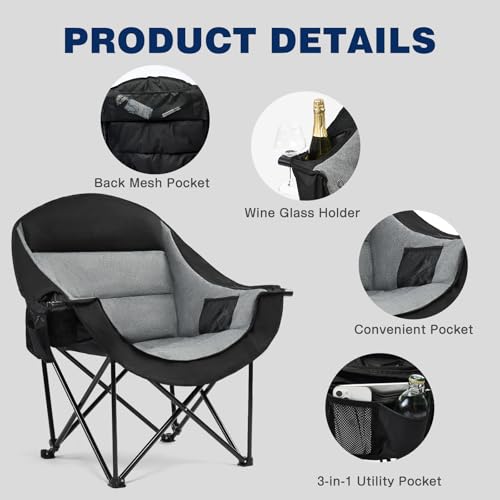 apollo walker Oversized Camping Chair - Extra Wide Heavy Duty 500lbs Camping Chairs for Adults with Cup Holder & Cooler Ba...