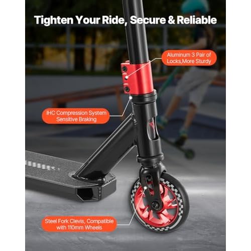 VEVOR Stunt Scooter, Pro Complete Trick Scooters for Kids Ages 11-13 Years, Teens, Adults, Boys, and Girls, Freestyle Street Rider for Intermediate and Beginner, Double Layer Lightweight Aluminum Deck