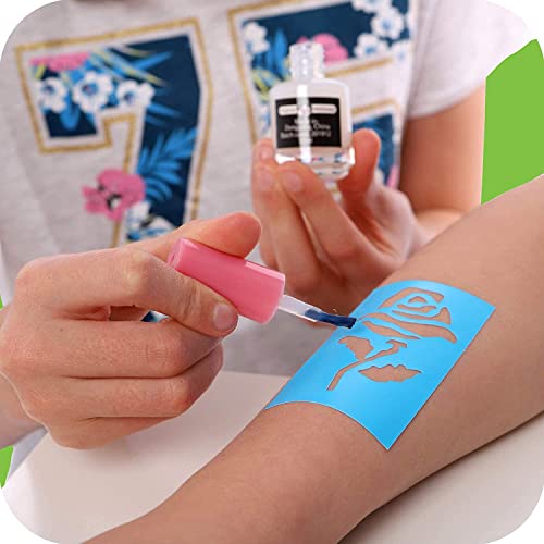 Original Stationery Glitter Tattoo Kit - 33-Piece Multicolor Set, Ages 3-8, 24 Stencils, 6 Color Pots, 2 Brushes & Adhesiv...