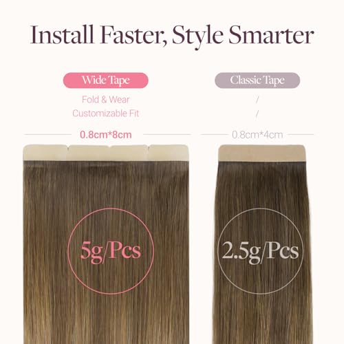 GOO GOO Tape in Hair Extensions Human Hair, 3/8/613 Walnut Brown to Ash Brown and Bleach Blonde, 8cm Wide Tape, 20inch 10pcs 50g, Tape Weft Hair Extensions, Real Human Hair, Seamless Tape in