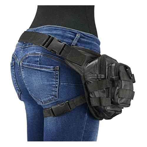 Milwaukee Leather MP8840 Black Leather Conceal and Carry Tactical Thigh Bag with Waist Belt