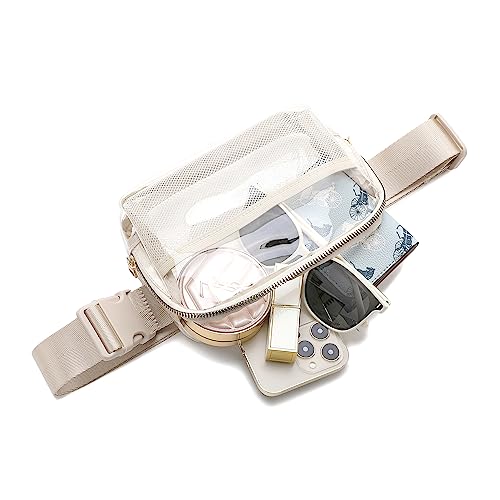 Stadium Approved Belt Bag Fanny Pack - Clear Crossbody Waist Bag for Women Men, Adjustable Strap, Beige