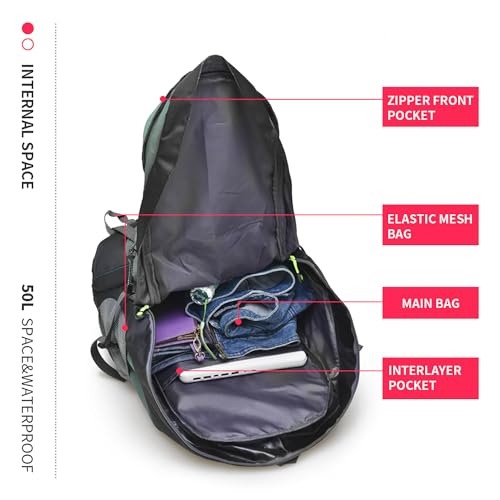 Bseash 50L Hiking Backpack, Water Resistant Lightweight Outdoor Sport Daypack Travel Bag for Camping Climbing Skiing Cycli...