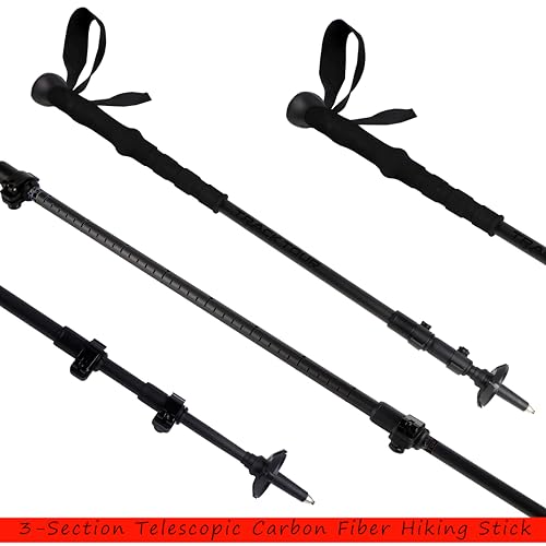 Trxacktour Trekking Pole Lightweight with Extended Down Grip Carbon Fiber 3-Section Telescopic Adjustment
