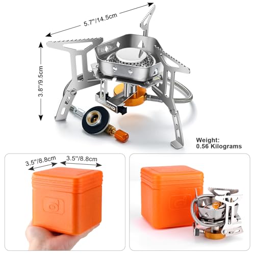 Odoland 3500W/6800W Windproof Camp Stove Camping Gas Stove with Windscreen, Fuel Canister Adapter, Piezo Ignition for Outd...