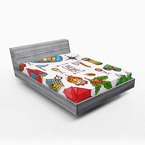 Lunarable Camper 2 Pack Fitted Sheet, Camping Lifestyle Equipment, Bed Cover All-Round Elastic Deep Pockets 2 Pieces, Pack...