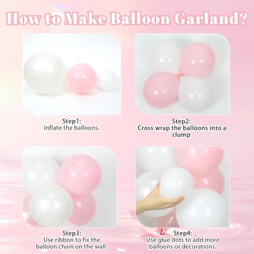 Pink Birthday Decorations with Pearl White Light Pearl Metallic Pink Foil Balloons Fringe Curtain Banner for Happy Birthda...