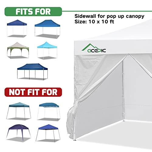 Acepic Instant Canopy Tent Sidewalls for 10x10 Pop Up Canopy 210D Waterproof,4 Piece Sidewalls, with Doors,White(4PCS Side...