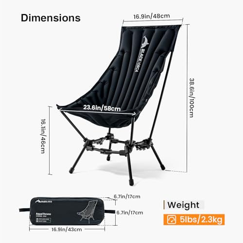 BLACK ORCA High Back Camping Chairs Inflatable Portable Camping Chair Lightweight Compact Folding Chairs with Carry Bag fo...