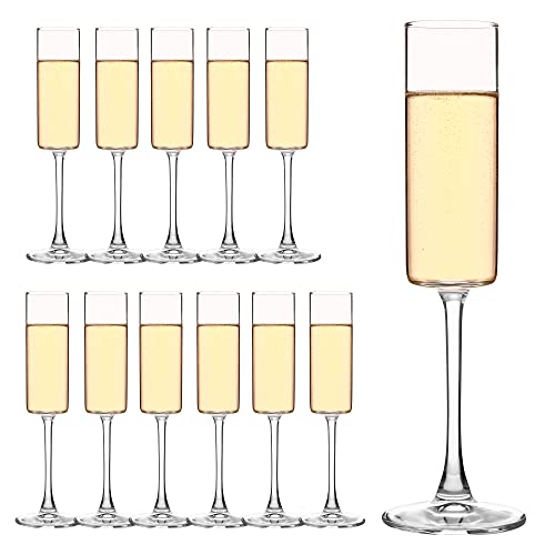 YARYOUNG Set of 12 Square Champagne Glasses, 6 oz Capacity, Premium Crystal Clear Glass