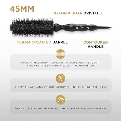 COCCO Black Series Ceramic Boar Brush S4, Hair Styling Brush with Dual Bristle Technology, Ceramic-Coated Barrel, Ergonomic Design