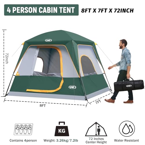 UNP 2/4/6/8 Person Tent, Portable Cabin Tent, Camping Tent 4-Person Easy Set Up, Waterproof with Top Rainfly for Outdoor C...