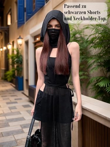 Mingnos Women Goth Rave Dress Sexy Cosplay Costume Cutout High Slit Sheer Festival Outfits Night Out Dresses