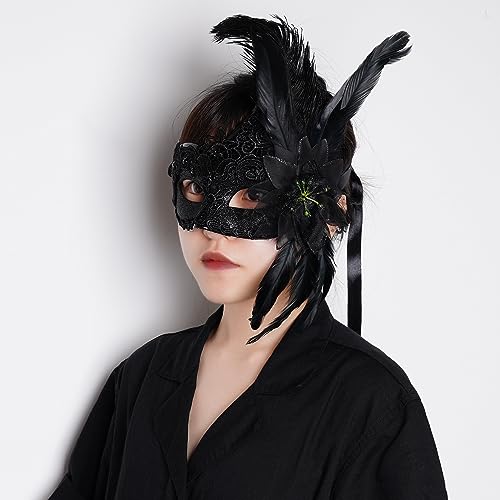 Yymobt Feather Masquerade Mask Feather Venetian Mask for Women Cosplay Party Halloween Mardi Gras Christmas Masque