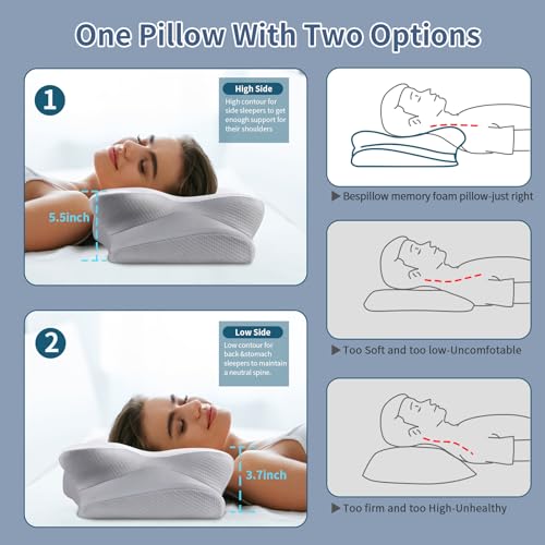 Cervical Neck Pillow for Sleeping - Ergonomic Side Sleeper Pillow for Pain Relief, Contour Cervical Pillow for Neck Suppor...
