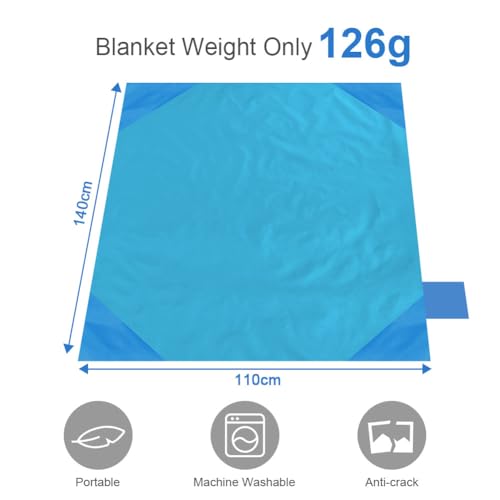 Ainiv Picnic Blanket, Mini Pocket Beach Mat 43.3 x 55.1IN (2-3 People) Foldable, Lightweight Waterproof Sand Free, Foldabl...