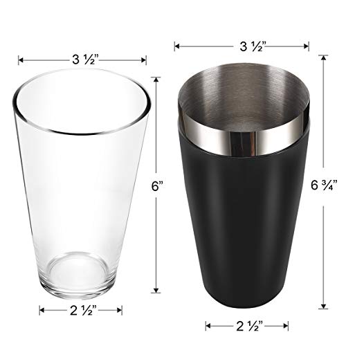 Boston Cocktail Shaker, 16 fl oz Glass and 26 fl oz Stainless Steel with Rubber Sleeve