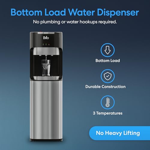 Brio Bottom Loading Water Cooler Dispenser for 5 Gallon Bottles - 3 Temperatures with Hot, Room & Cold Spouts, Child Safet...