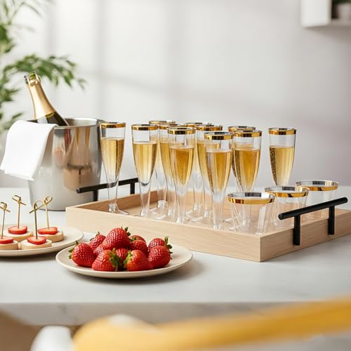 Newtay 160 Count Plastic Champagne Flutes and Cups Set, 60 Pcs 4.5 oz Gold Rim Disposable Champagne Flutes 100 Pcs 9 oz Go...