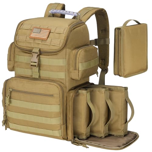 CVLIFE Tactical Range Backpack with Removable Divider, Gun Cases Bag with 4 Pistol Carrying Cases, Rucksack for Shooting (...