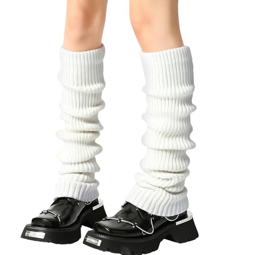 Textured Knit Slouch Socks - Elegant White Leg Warmers with Slimming Silhouette