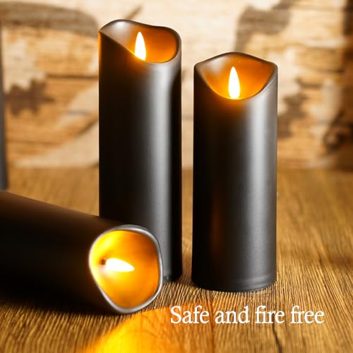kakoya Flickering Flameless Candles, Battery Operated Plastic LED Pillar Candles with Remote Control and Timer, Set of 9 (...