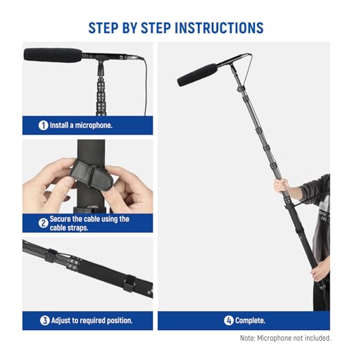 NEEWER Upgraded Microphone Boom Pole, 9.8ft/300cm Telescopic Carbon Fiber Mic Boom Arm with 5 Sections, 1/4" 3/8" 5/8" Scr...