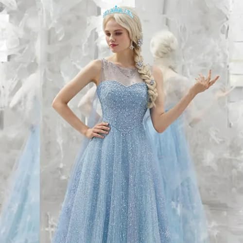 CIEHER Blue Crown Crystal Princess Tiara for Birthday Prom Quinceanera Dinner Party