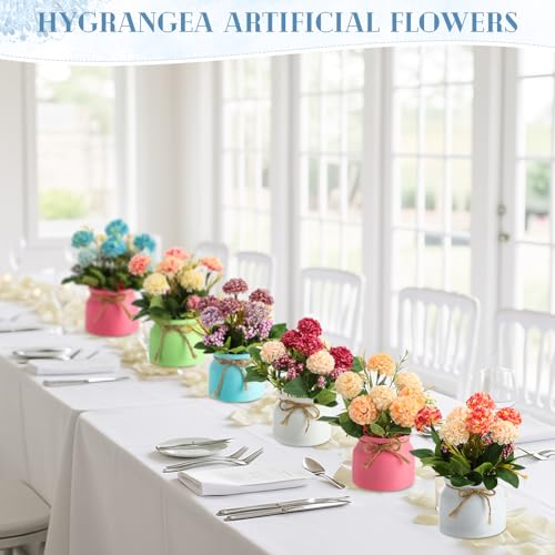 Suncalla 12 Pcs Hydrangea Artificial Flowers in Vase Artificial Hydrangea Potted Small Fake Flowers Table Centerpiece Deco...