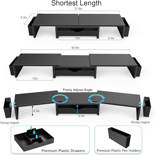 gianotter Dual Monitor Stand Riser, Desk Organizer With Drawer and 2 Pen Holders, Computer Monitor Stand, Shelf for Top of...