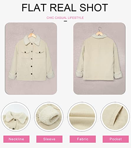Dokotoo Corduroy Sherpa Jacket for Women Button Down Fleece Fur Collar Winter Warm Coat