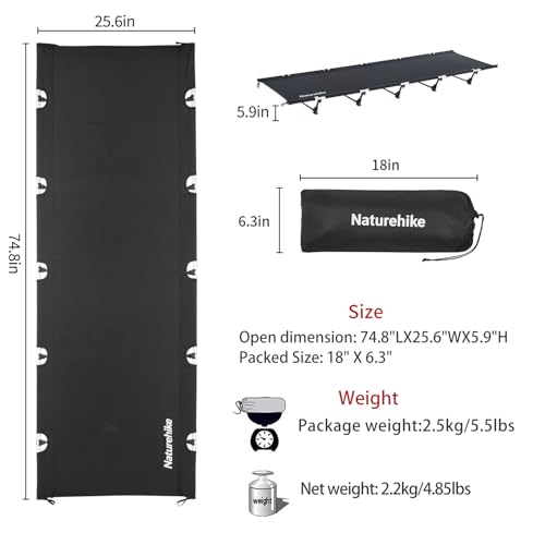 Naturehike GreenWild Camping Cot, Ultralight Folding Backpacking Cot, Supports 330lbs, Portable Camping Bed for Adults for...