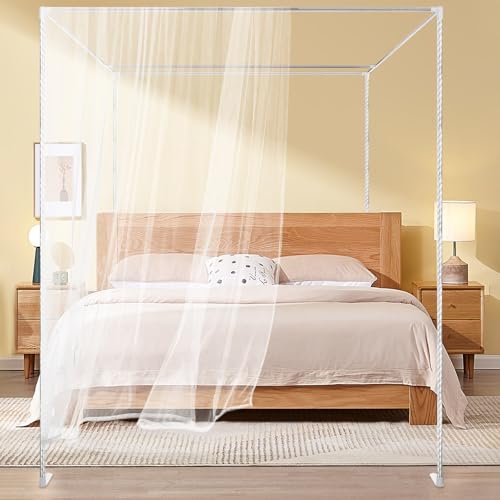 ZAWAYINE Canopy Bed Frame,Stainless Steel Four Corner Bed Canopy Poles Mosquito Net Frame Thickened Metal Canopy Frame Poles for Metal and Wood Bed Frames, Bedroom Decor Upgrade,59"x78"x78"(Queen)