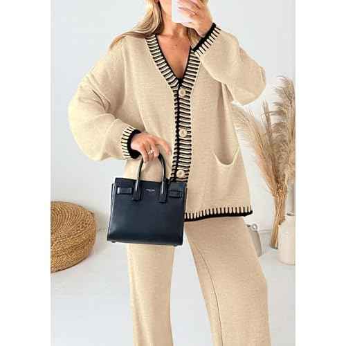 PRETTYGARDEN Lounge Sets for Women Fall 2025 Loungewear 2 Piece Outfits Cardigan Sweaters Track Suit Matching Winter Clothing