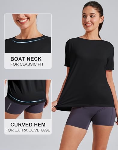 Pioneer Camp Women's Bamboo Viscose Short Sleeve Shirt Neck Loose Fit Workout T-Shirt Gym Athletic Casual Tops