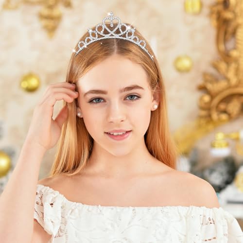 2Pcs Princess Crown Tiara Crystal Rhinestone Non-Slip Crown Headbands for Girls & Women