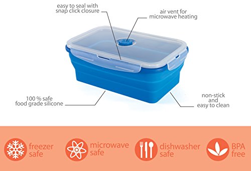 Thin Bins Collapsible Containers Set of 4 Round Silicone Food Storage Containers BPA Free, Microwave, Dishwasher and Freez...