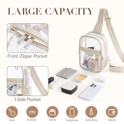 Missnine Clear Bag for Stadium Events Clear Sling Bag Fanny Pack Crossbody Purse for Sport Concert with Side Mesh Pocket
