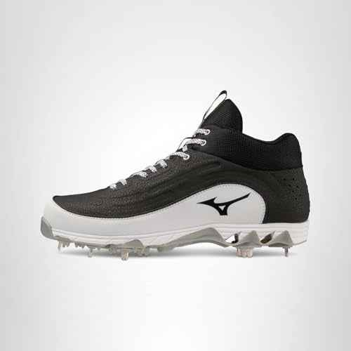 Mizuno Men's 9-Spike Ambition 3 MID Baseball Cleats, Black-White, 13