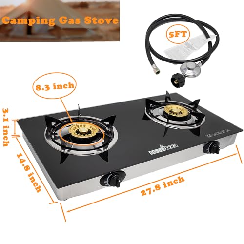 RegiisCook 2 Burner Propane Gas Cooktop,Camping Portable LPG Gas Stove, Auto Ignition Tempered Glass Countertop with regul...