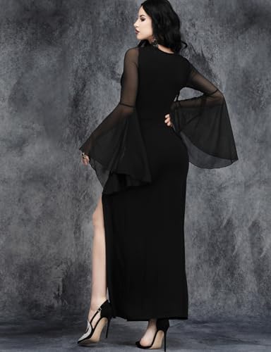 InGoticos Women Gothic Sexy Slit Flare Sleeve Patchwork Party Dress